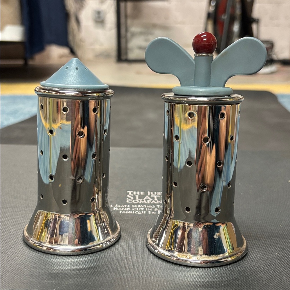 Classic Alessi by Michael Graves salt shaker and pepper grinder, 1990s